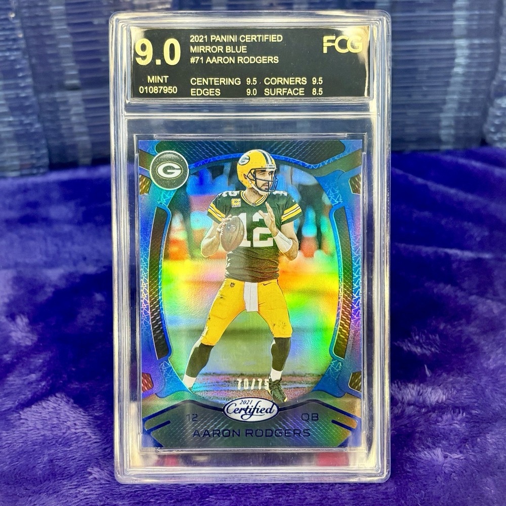 Aaron Rodgers 2021 Panini Certified Blue Mirror /75 FCG Mint 9 Green Bay Packers